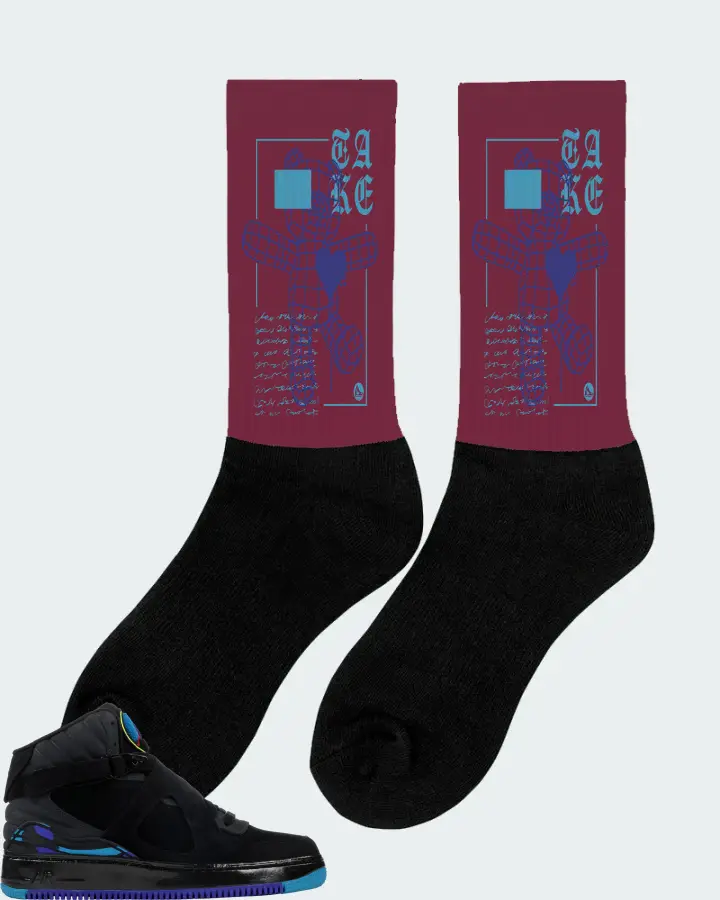 Jordan AJF 8 Sneaker Matching Maroon Socks (TAKE) - View 3