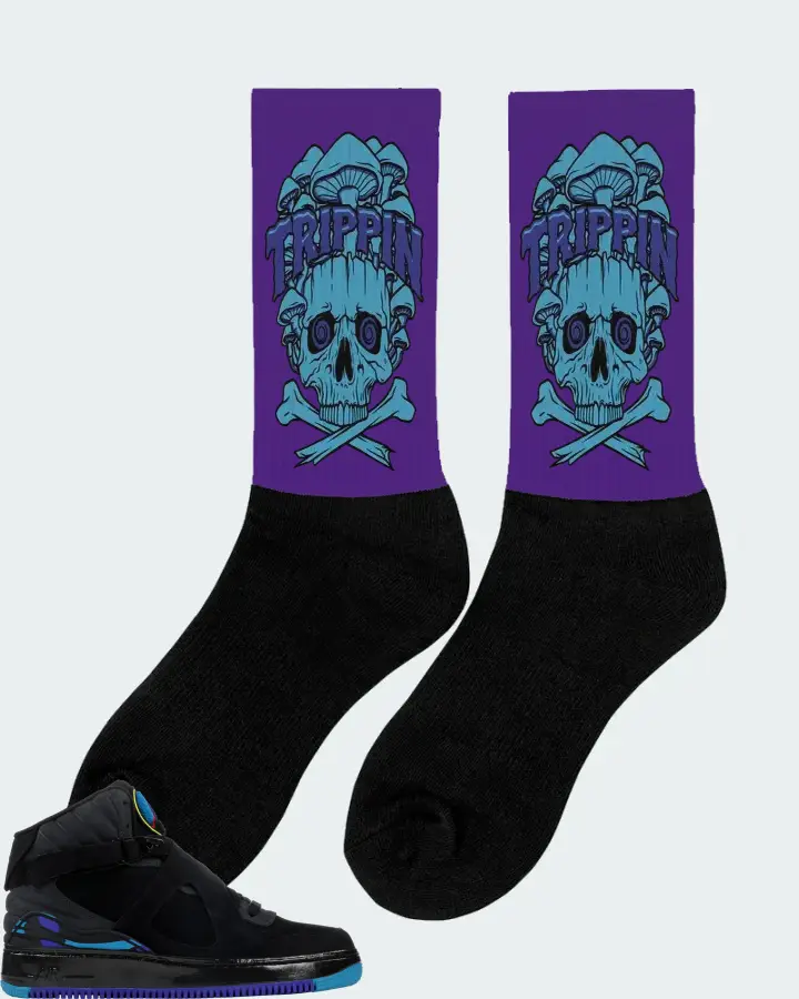 Jordan AJF 8 Sneaker Matching Purple Socks (Trippin Skull) - View 3