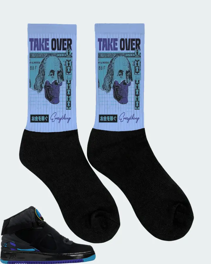 Jordan AJF 8 Sneaker Matching Carolina Blue Socks (Take Over) - View 2