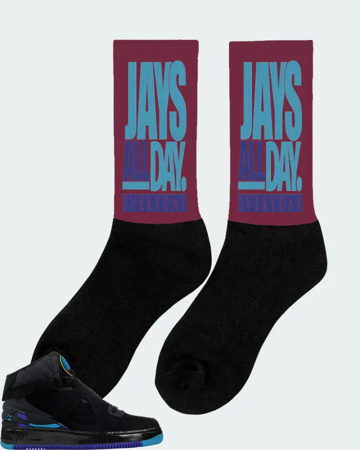 Jordan AJF 8 Sneaker Matching Maroon Socks (Jays All Day) - View 3