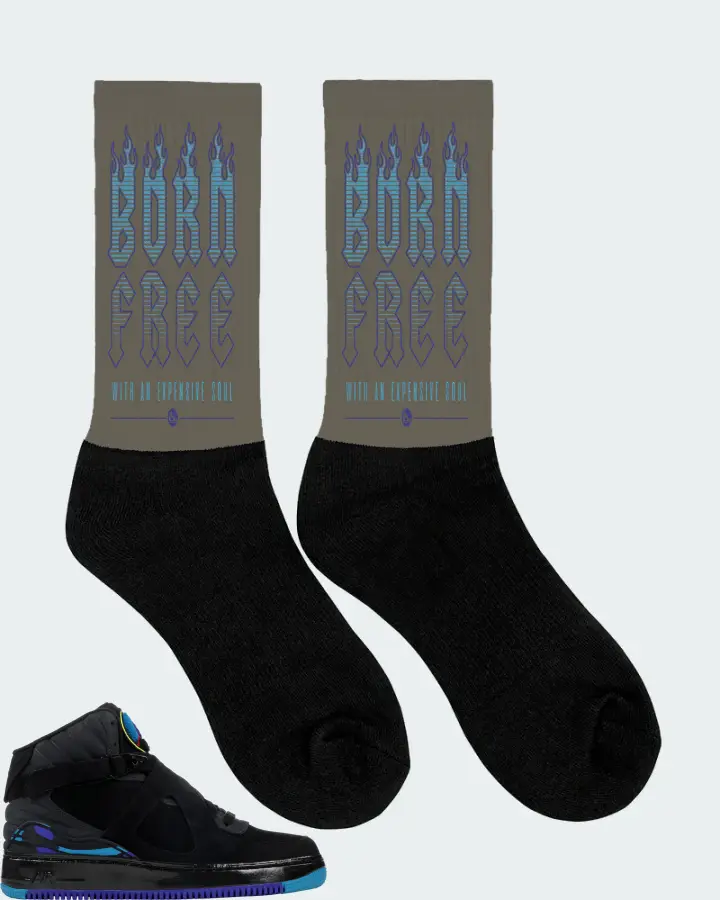 Jordan AJF 8 Sneaker Matching Army Green Socks (Born Free) - View 2
