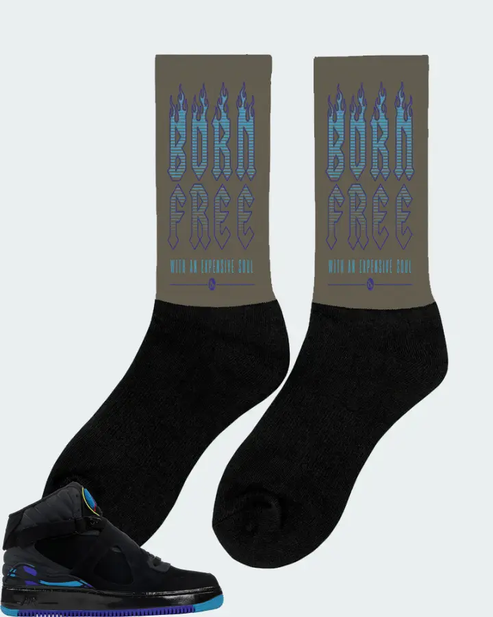 Jordan AJF 8 Sneaker Matching Army Green Socks (Born Free) - View 3