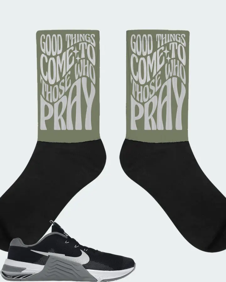 Nike Metcon 7 Sneaker Matching Olive Socks - Good Things Come To Those Who Pray