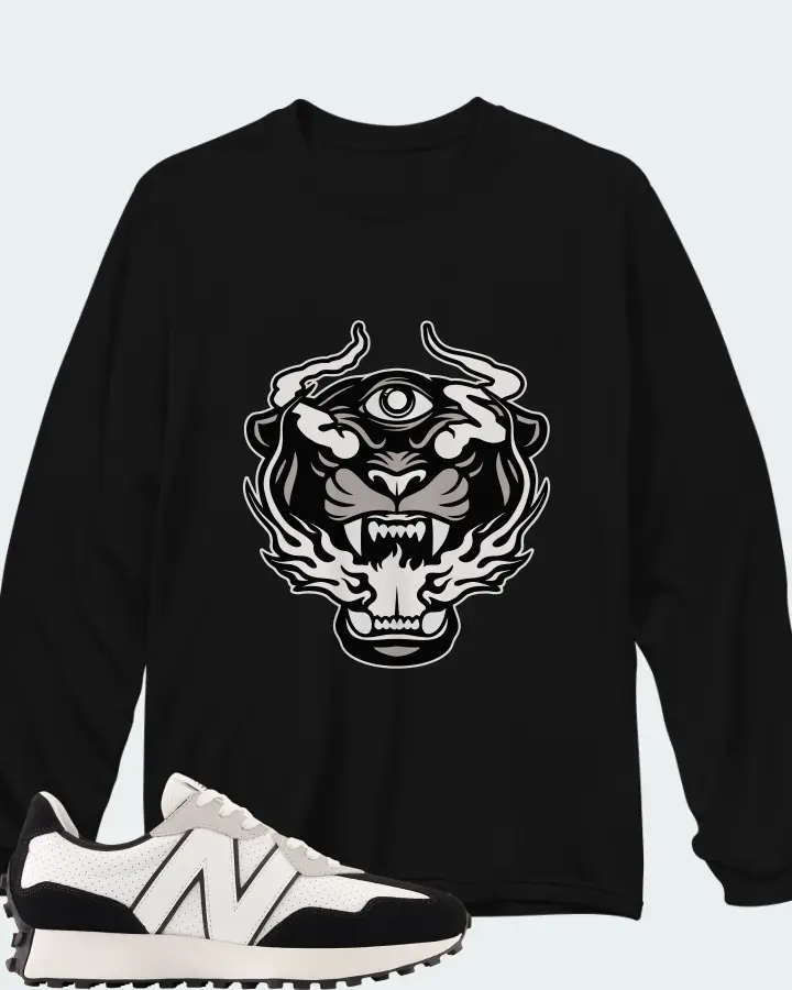 New Balance 327 White Black Grey Matching Long Sleeve T-Shirt
