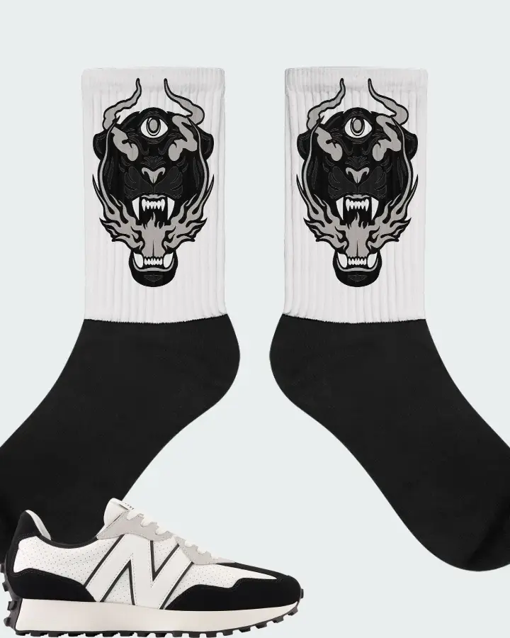 New Balance 327 White Black Grey Matching Socks