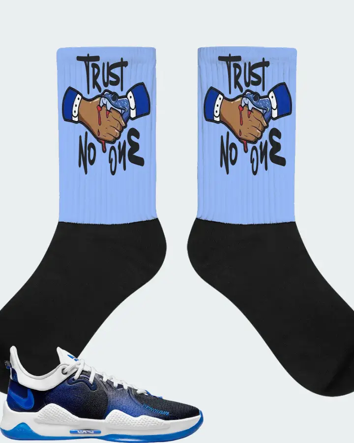 Nike PG 5 Sneaker Matching Carolina Blue Socks - Trust No One