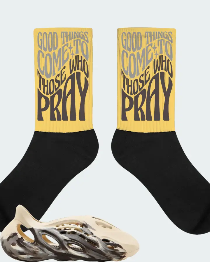 adidas Yeezy Foam RNNR Sneaker Matching Yellow Socks - Good Things Come To Those Who Pray
