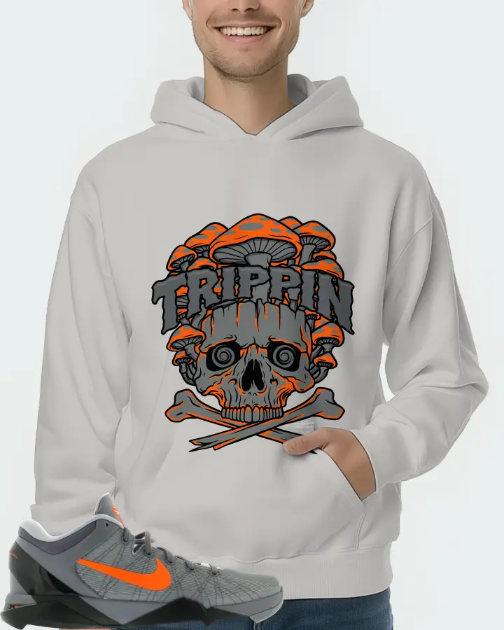 Nike Kobe 7 Sneaker Matching Grey Hoodie (Trippin Skull) - View 4