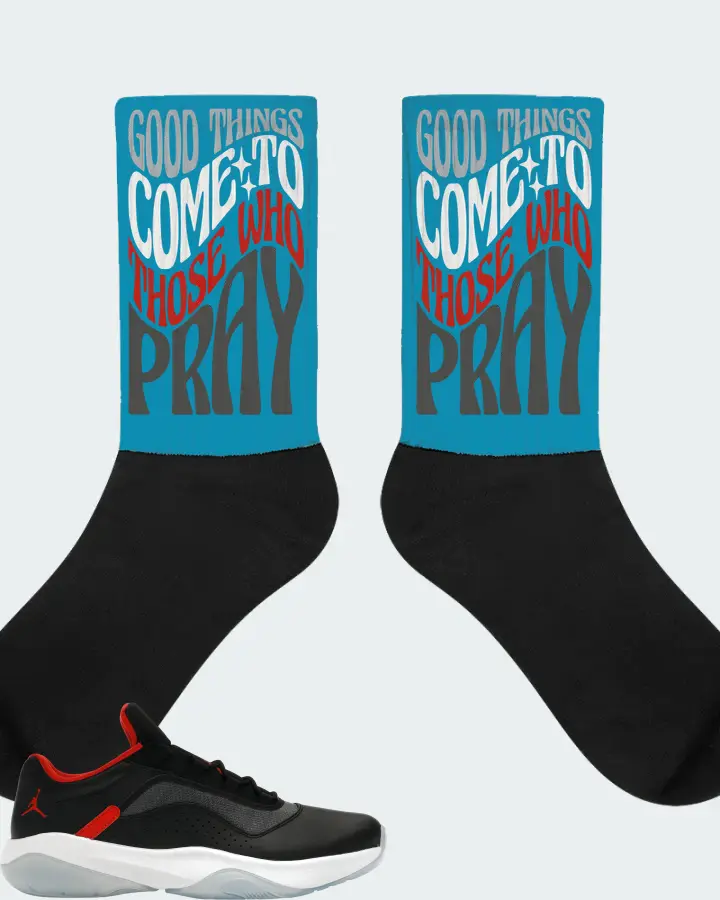 Jordan 11 CMFT Low Sneaker Matching Aqua Socks - Good Things Come To Those Who Pray