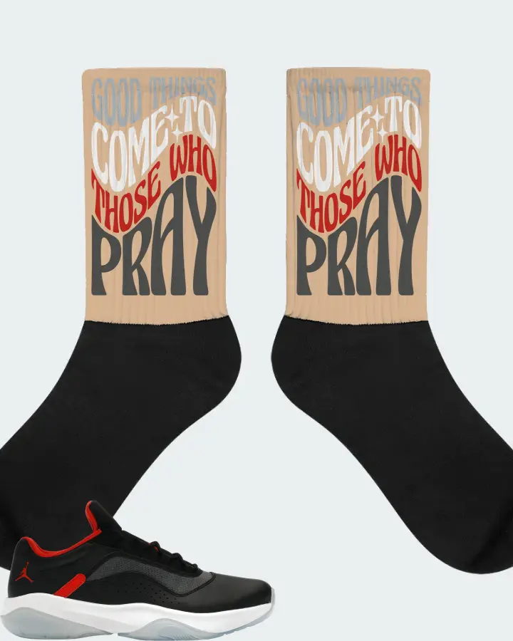 Jordan 11 CMFT Low Sneaker Matching Cream Socks - Good Things Come To Those Who Pray
