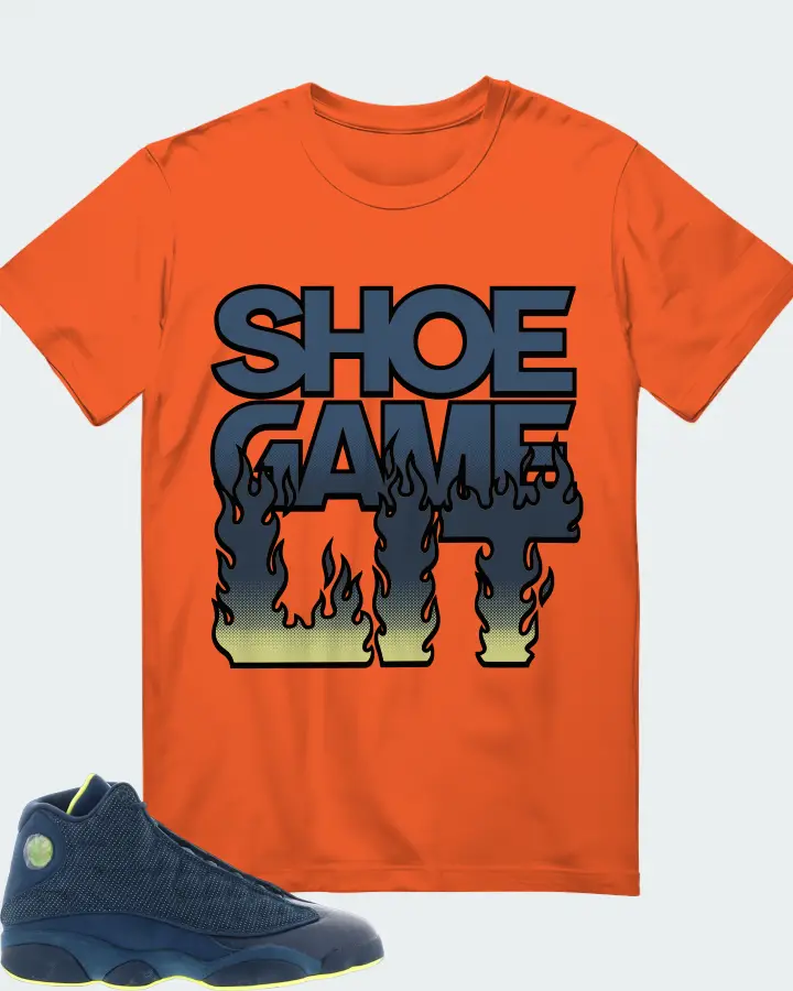 Jordan 13 Retro Sneaker Matching Orange Gildan T-Shirt - Shoe Game Lit Refreshed