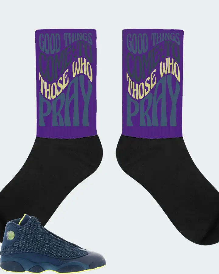 Jordan 13 Retro Sneaker Matching Purple Socks - Good Things Come To Those Who Pray
