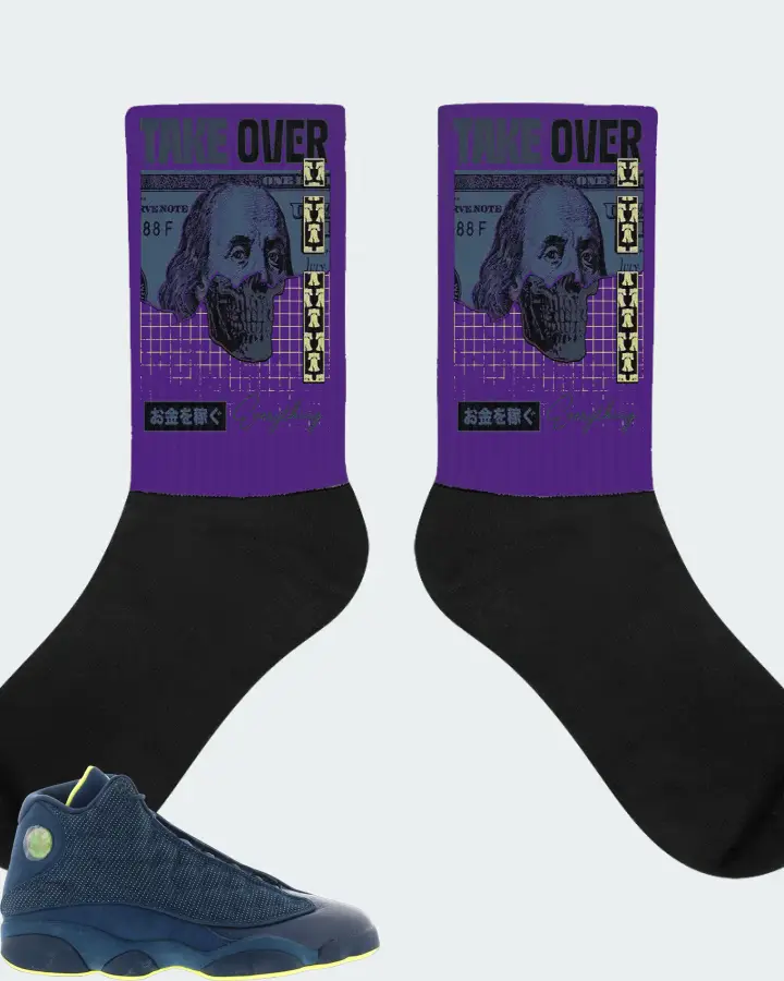 Jordan 13 Retro Sneaker Matching Purple Socks - Take Over