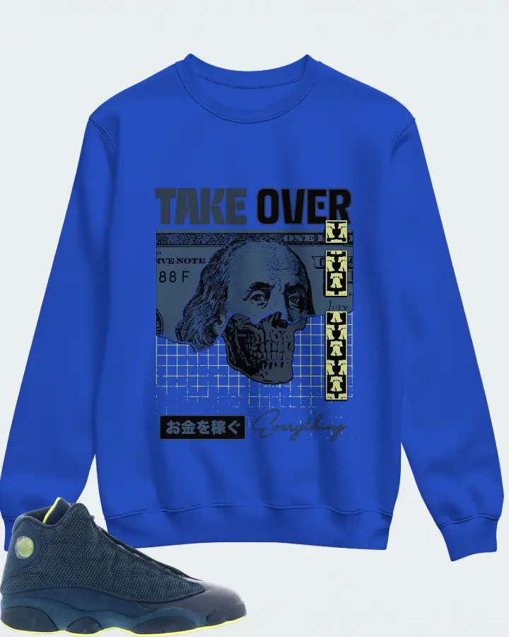 Jordan 13 Retro Sneaker Matching Royal Blue Sweatshirt - Take Over