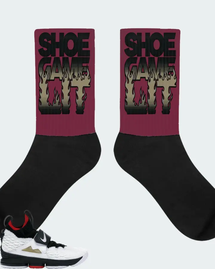 Nike LeBron 15 Sneaker Matching Maroon Socks - Shoe Game Lit Refreshed