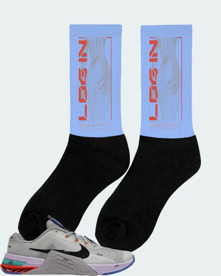 Nike Metcon 7 Sneaker Matching Carolina Blue Socks (LOGIN) - View 3