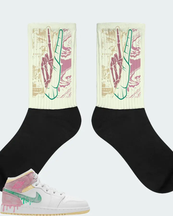 Jordan 1 Mid Sneaker Matching Citron Socks - Peace of mind