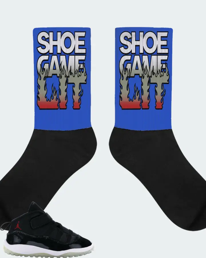 Jordan 11 Retro Sneaker Matching Royal Blue Socks - Shoe Game Lit Refreshed