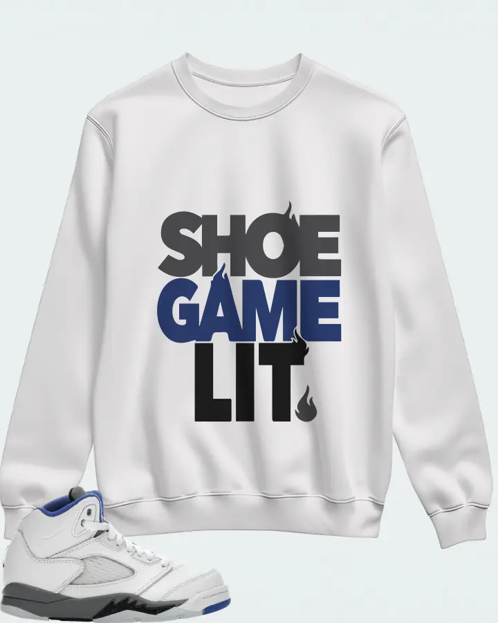 Jordan 5 Retro Sneaker Matching White Sweatshirt - Shoe Game Lit Classic