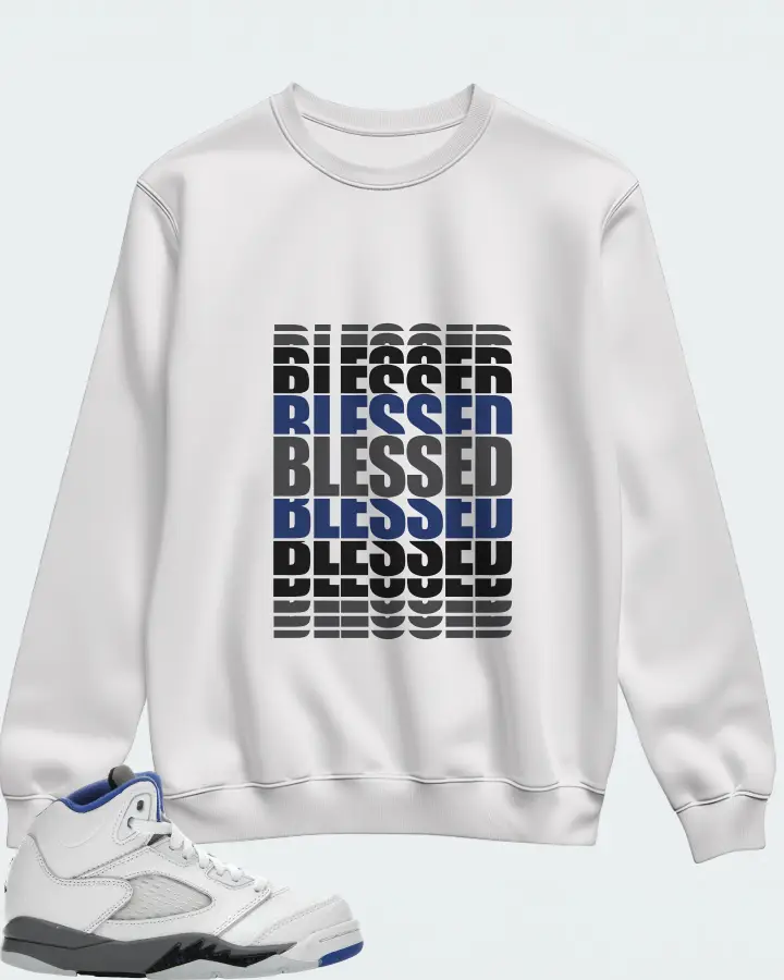 Jordan 5 Retro Sneaker Matching White Sweatshirt - BLESSED Many Times