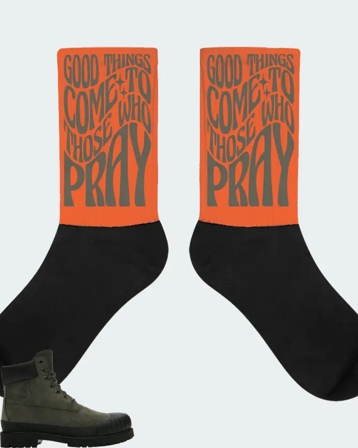 Timberland 6" Boot Sneaker Matching Orange Socks - Good Things Come To Those Who Pray