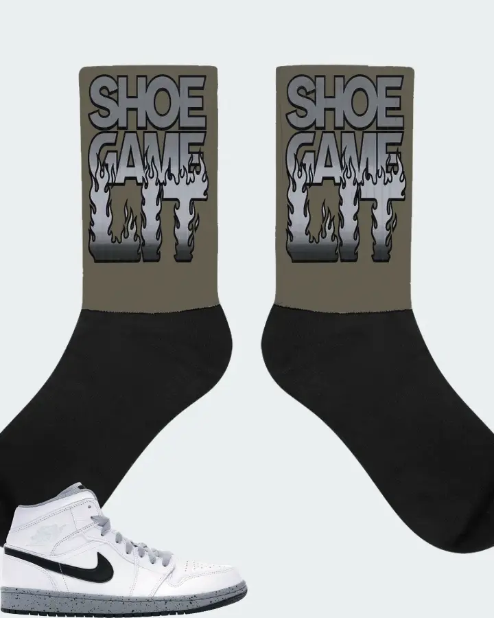 Jordan 1 Mid Sneaker Matching Army Green Socks - Shoe Game Lit Refreshed