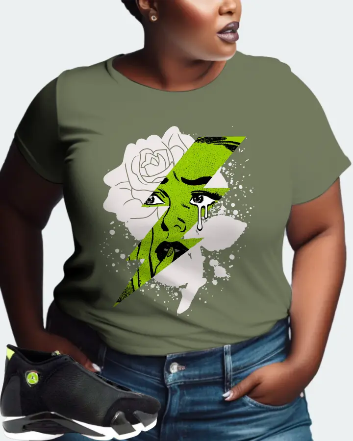 Jordan 14 OG  Sneaker Matching Olive T-Shirt (High Voltage) - View 9