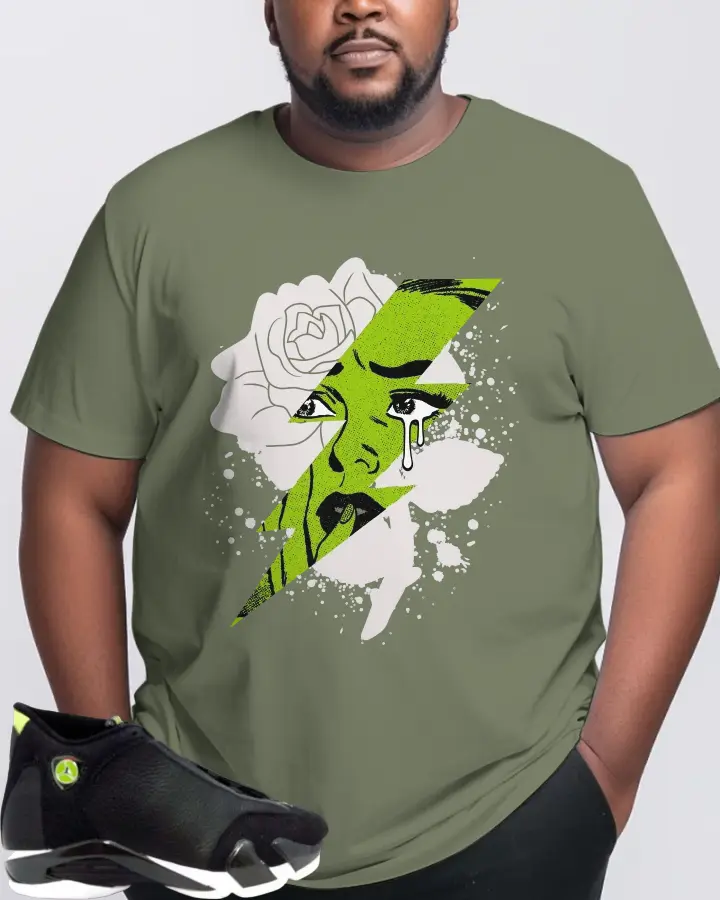 Jordan 14 OG  Sneaker Matching Olive T-Shirt (High Voltage) - View 10