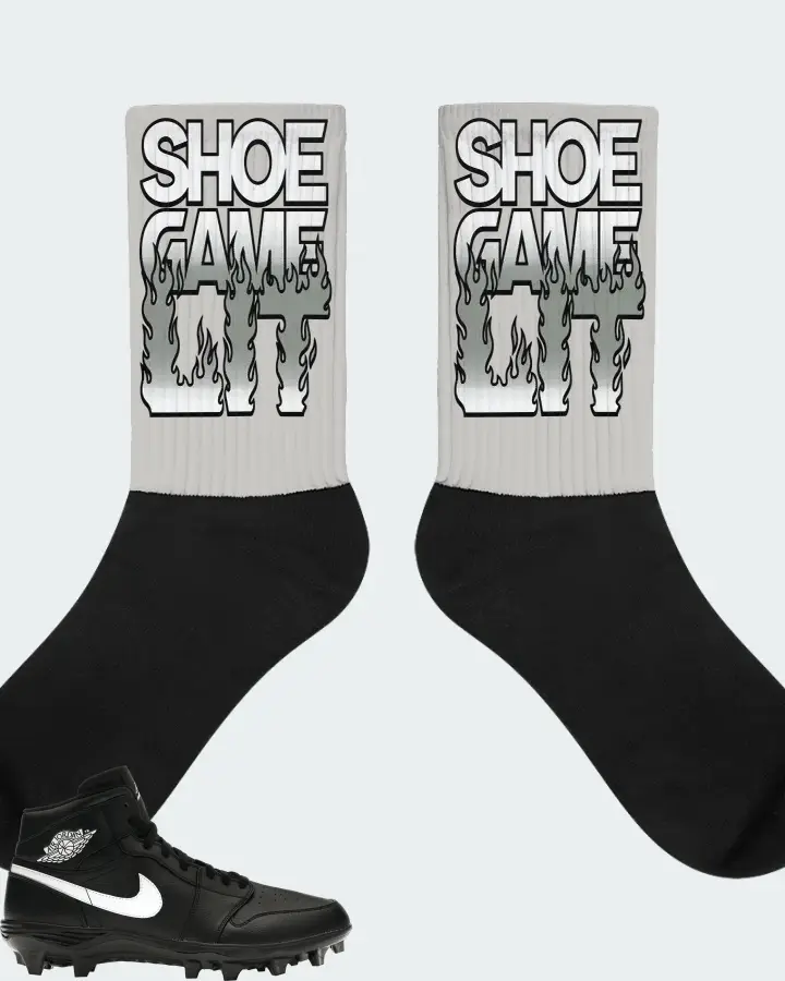 Jordan 1 Mid TD Cleat Sneaker Matching Grey Socks - Shoe Game Lit Refreshed