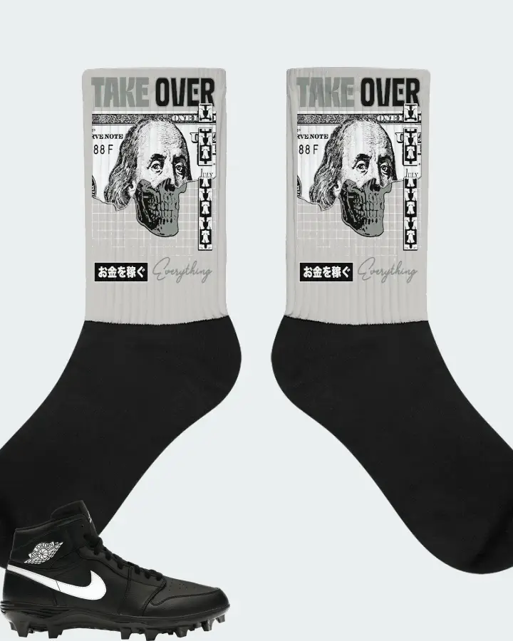 Jordan 1 Mid TD Cleat Sneaker Matching Grey Socks - Take Over