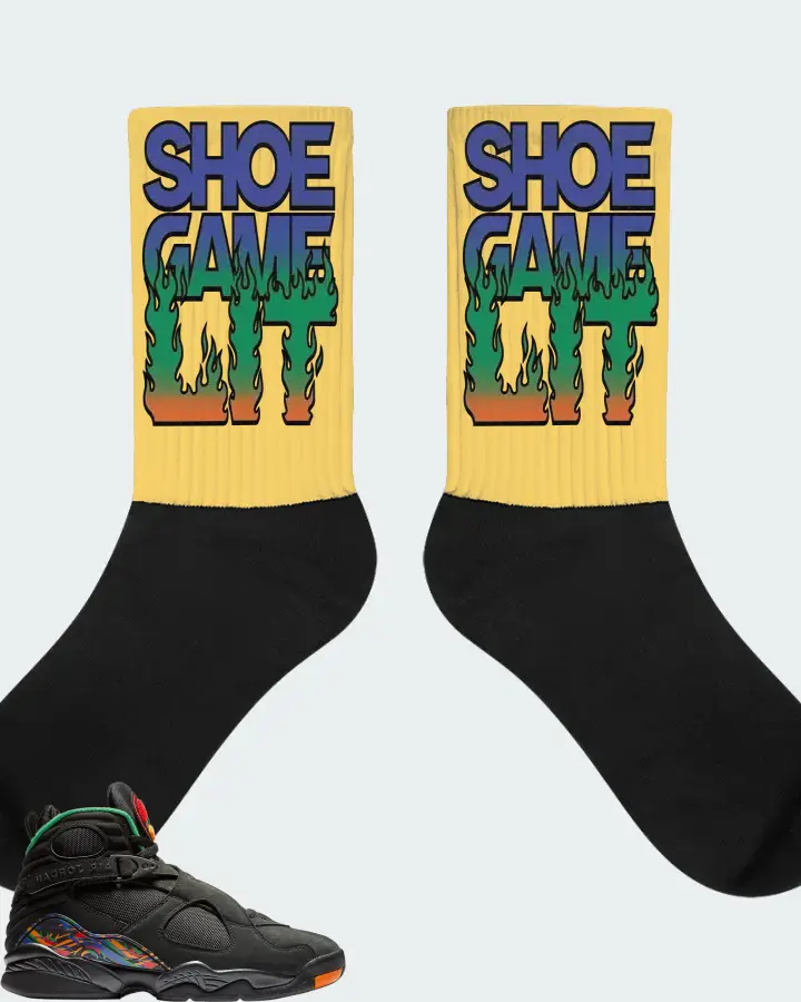 Jordan 8 Retro Sneaker Matching Yellow Socks - Shoe Game Lit Refreshed