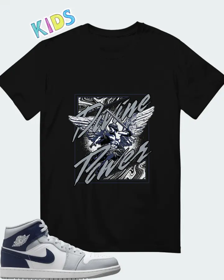 Air Jordan 1 Mid Wolf Grey Midnight Navy Matching Kid's T-Shirt