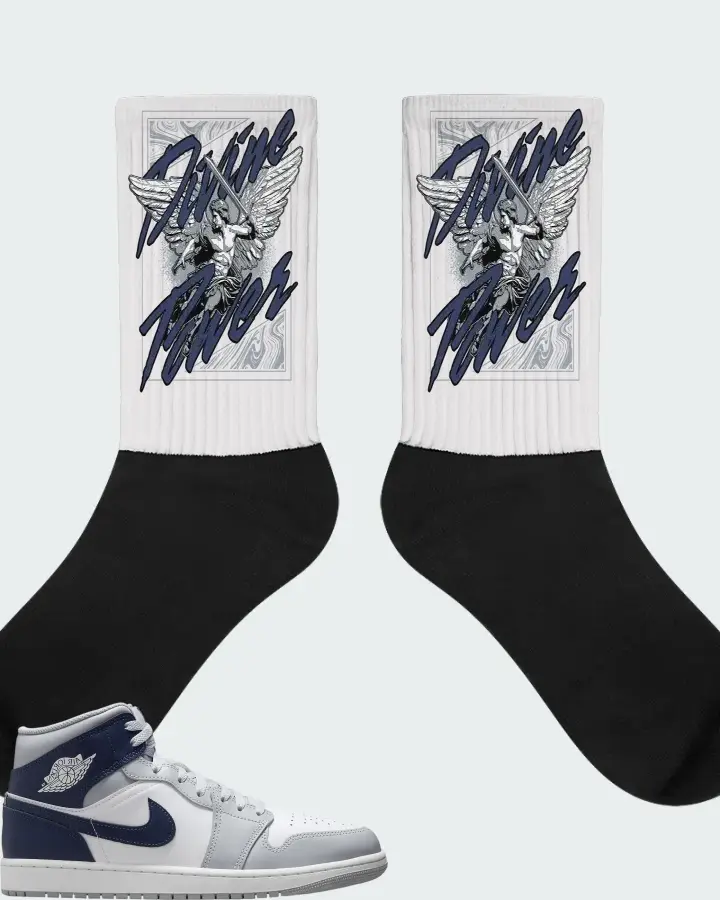 Air Jordan 1 Mid Wolf Grey Midnight Navy Matching Socks