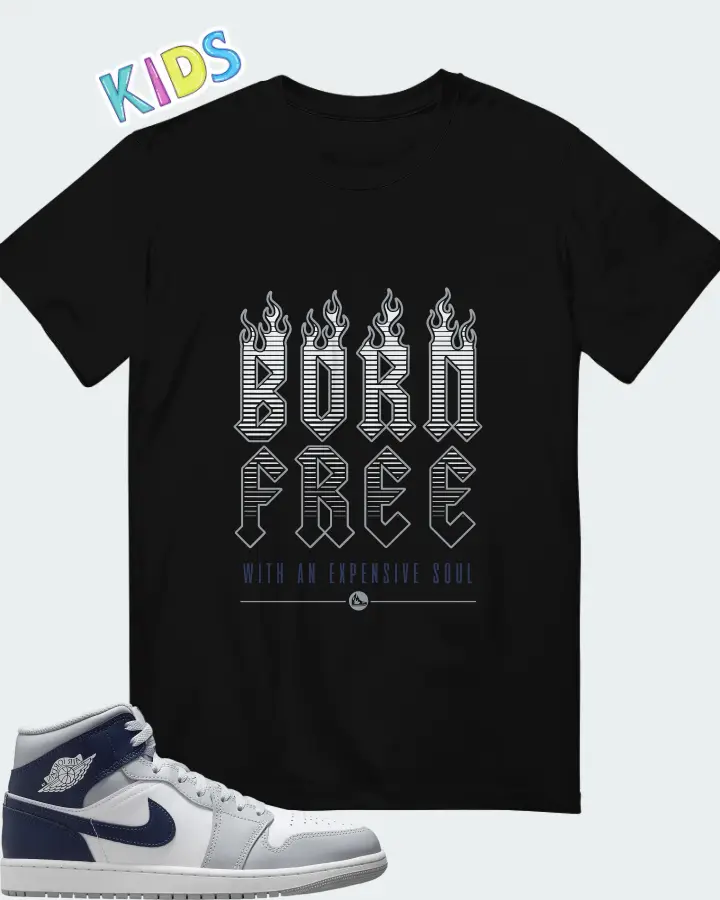 Air Jordan 1 Mid Wolf Grey Midnight Navy Matching Kid's T-Shirt
