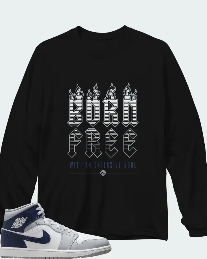 Air Jordan 1 Mid Wolf Grey Midnight Navy Matching Long Sleeve T-Shirt