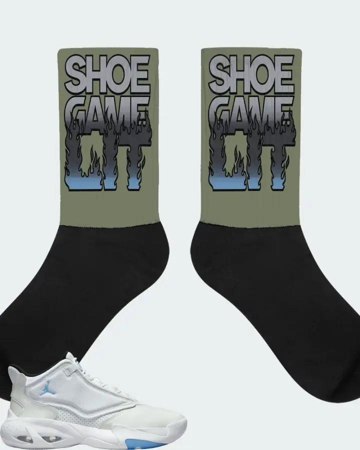 Jordan Max Aura 4 Sneaker Matching Olive Socks - Shoe Game Lit Refreshed
