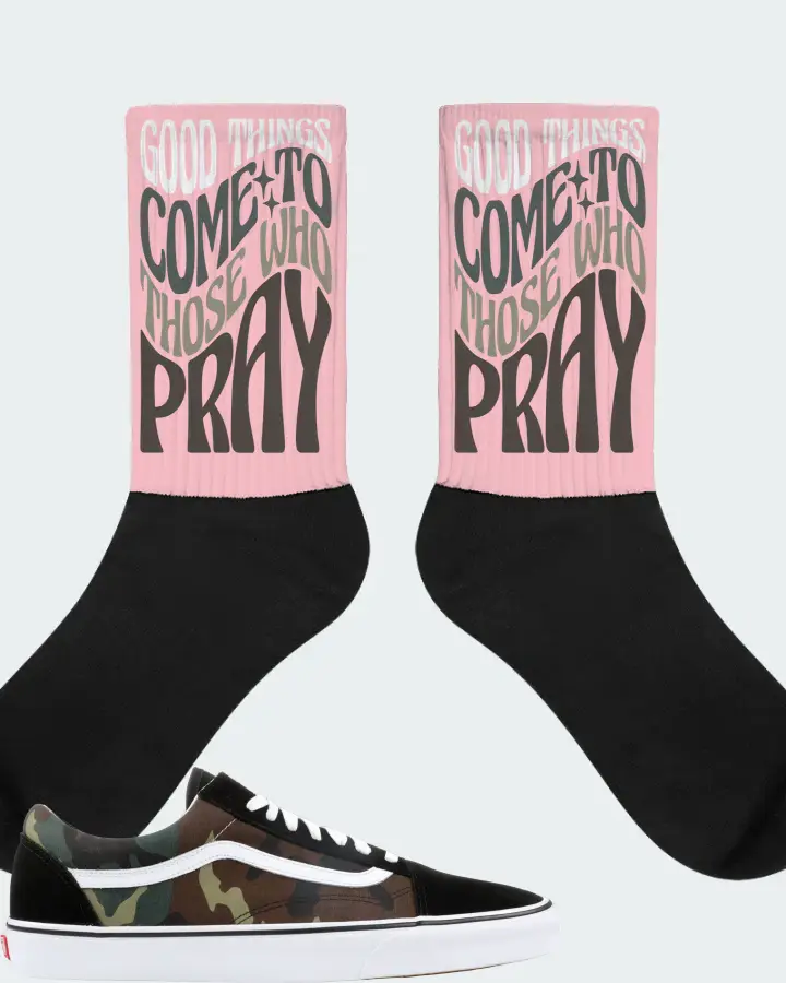 Vans Old Skool Sneaker Matching Pink Socks - Good Things Come To Those Who Pray
