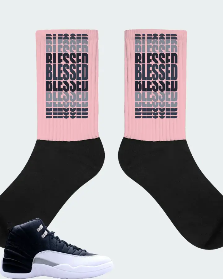 Jordan 12 Retro Sneaker Matching Pink Socks - BLESSED Many Times