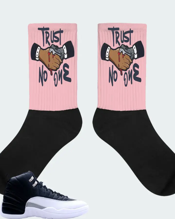 Jordan 12 Retro Sneaker Matching Pink Socks - Trust No One