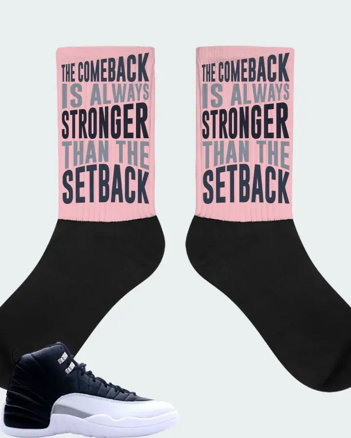 Jordan 12 Retro Sneaker Matching Pink Socks - The Comeback