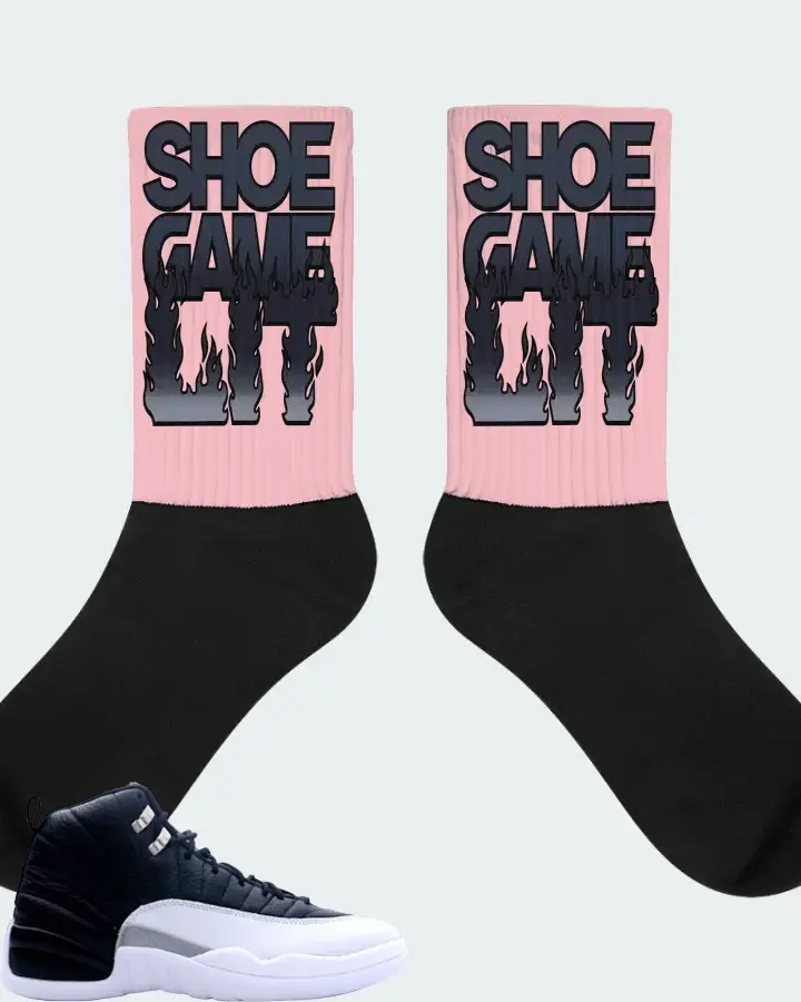 Jordan 12 Retro Sneaker Matching Pink Socks - Shoe Game Lit Refreshed