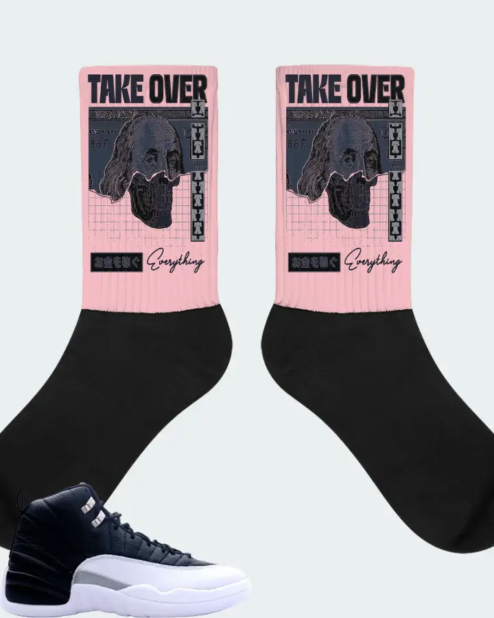 Jordan 12 Retro Sneaker Matching Pink Socks - Take Over