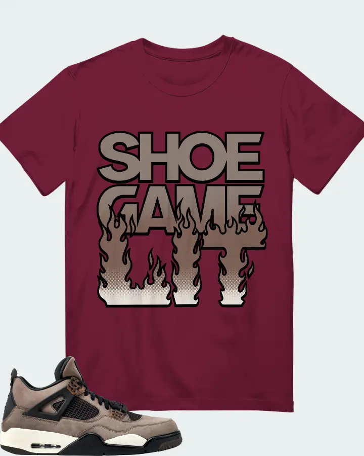 Jordan 4 Retro Sneaker Matching Maroon Gildan T-Shirt - Shoe Game Lit Refreshed
