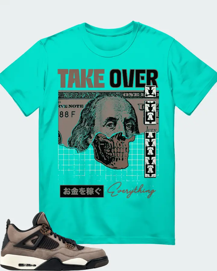 Jordan 4 Retro Sneaker Matching Teal T-Shirt - Take Over