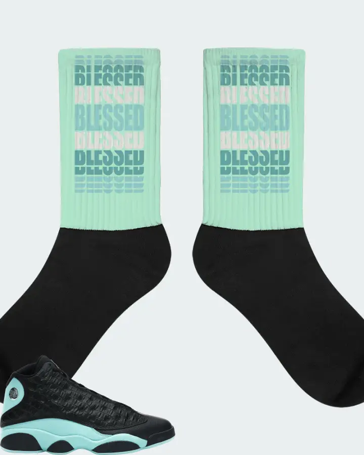 Jordan 13 Retro Sneaker Matching Mint Socks - BLESSED Many Times
