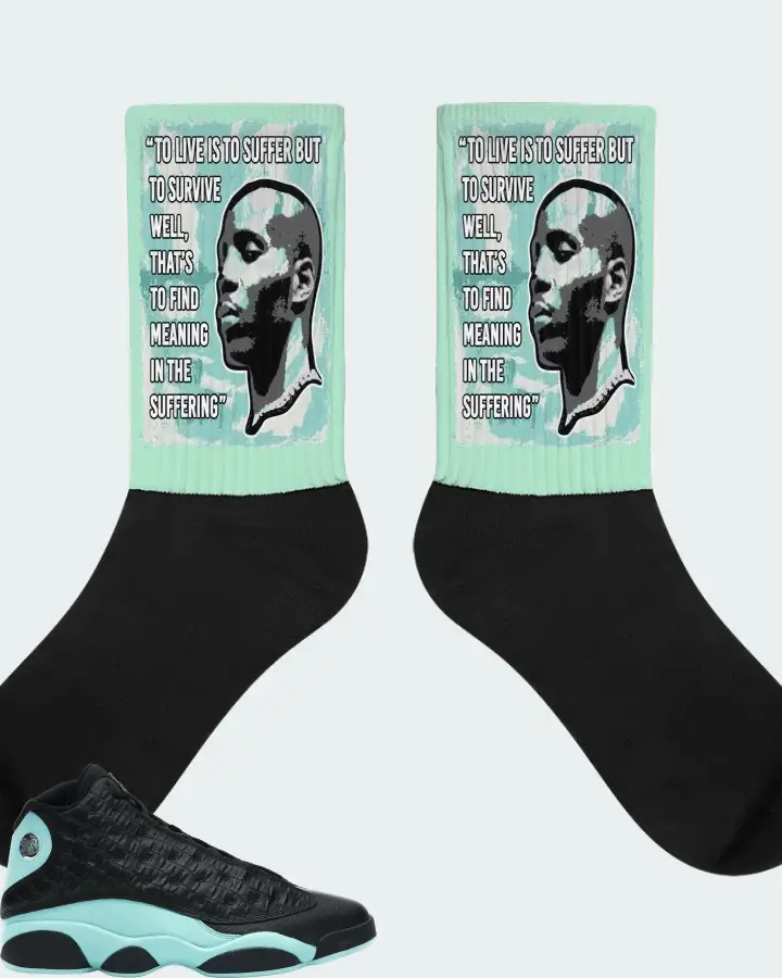 Jordan 13 Retro Sneaker Matching Mint Socks - DMX Suffer Quote