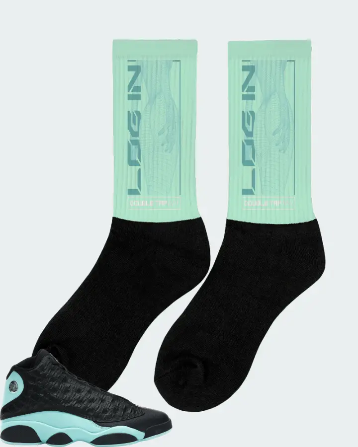 Jordan 13 Retro Sneaker Matching Mint Socks (LOGIN) - View 3