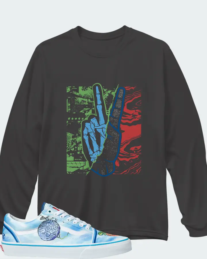 Vans Old Skool Sneaker Matching Dark Grey Long Sleeve T-Shirt - Peace of mind