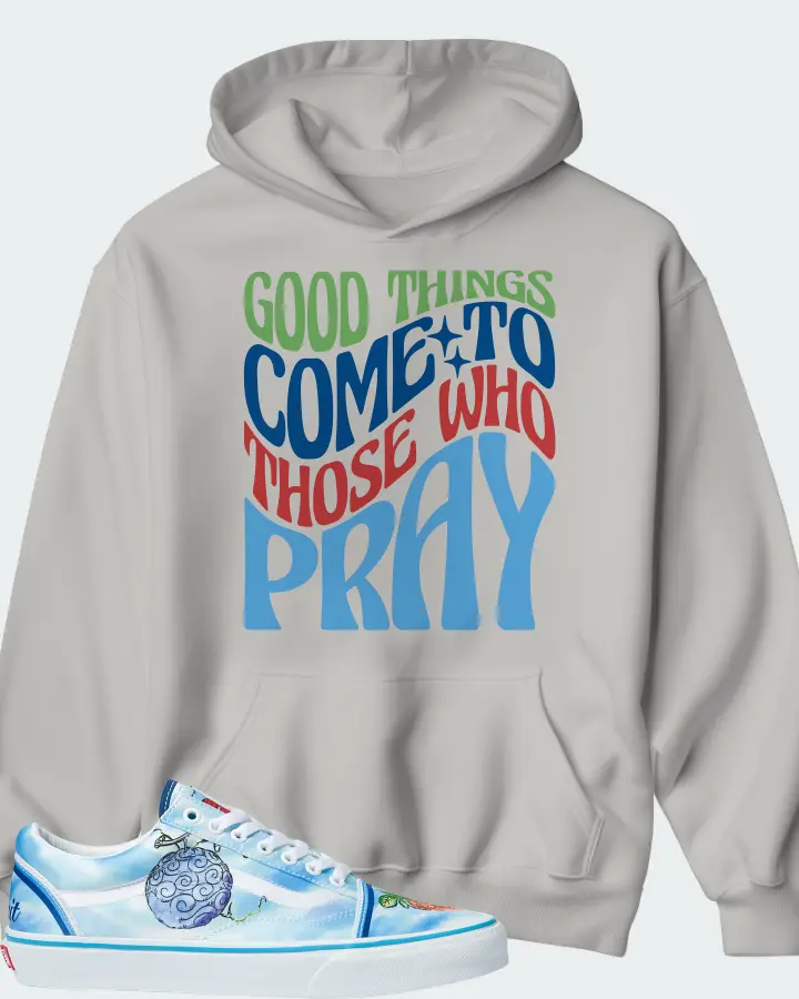Vans Old Skool Sneaker Matching Grey Kid's Hoodie - Good Things Come To Those Who Pray