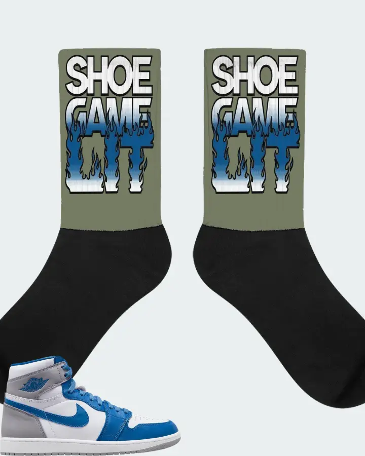 Jordan 1 Retro High OG Sneaker Matching Olive Socks - Shoe Game Lit Refreshed